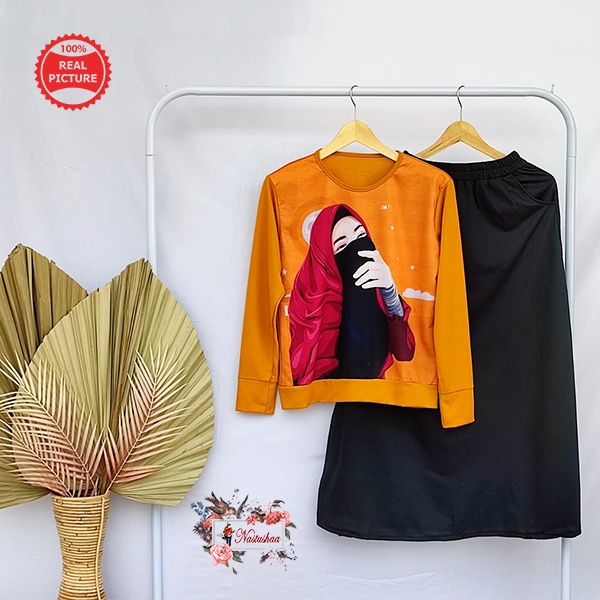 BAJU SETELAN WANITA DEWASA ROK KAOS LENGAN PANJANG BAHAN BABY TERRY TERBARU ONE SET ROK BLOUSE PINGGANG KARET KANTONG KANAN KIRI