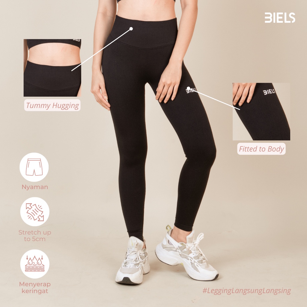 BIELS Black High Waist Leggings / celana olahraga wanita highwaist / celana legging highwaist / celana gym fitness zumba