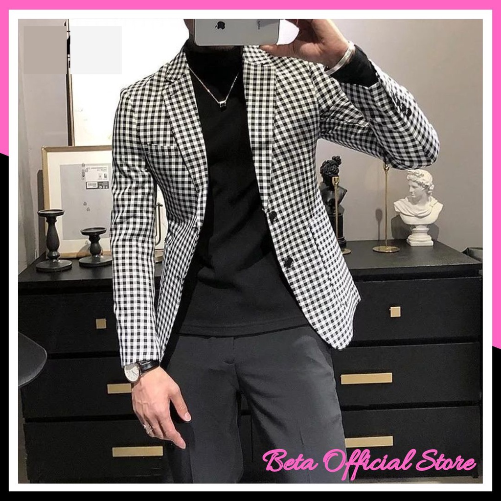 Baju Atasan Jas Blazer Kotak Men Distro Laki Pria Dewasa Modern Keren Kece Viral Trending Murah Tren