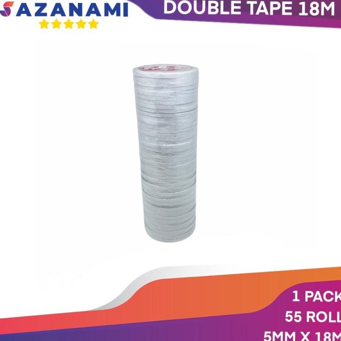 

SALE DOUBLE TAPE 5MM x 18 METER DOUBLETAPE KERTAS PUTIH SAZANAMI ISI 55ROLL