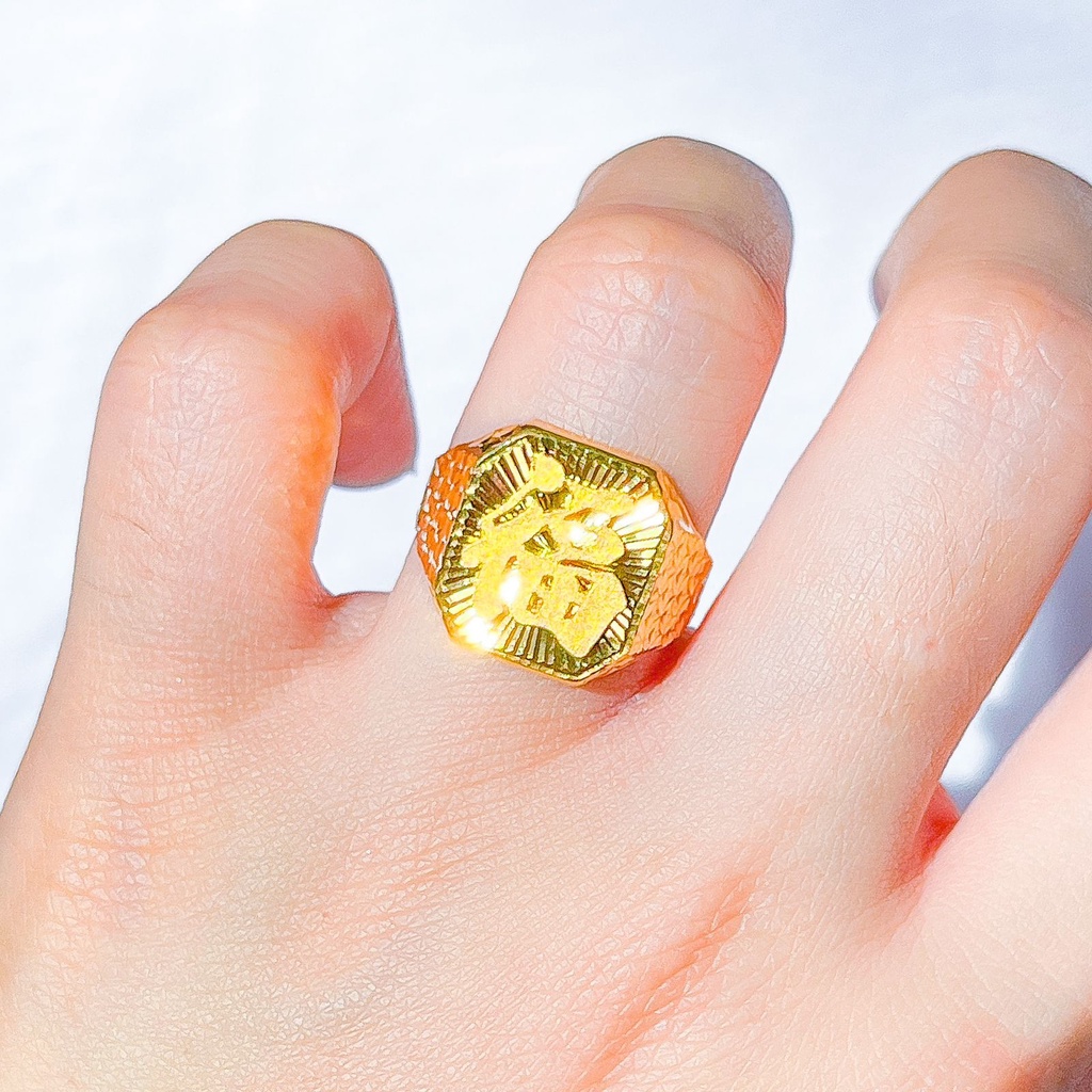 Cincin pria anak dan dewasa emas asli kadar 70 lokal 65% hoki blessing hok doff ukir kilat tanpa permata ringan 2 gram laki laki2 mas kuning lebar stempel