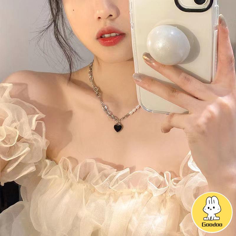 Kalung Jahitan Mutiara Tiruan Cinta Perempuan Manis Keren Aksesoris Mewah Cahaya Serba Cocok -Doo