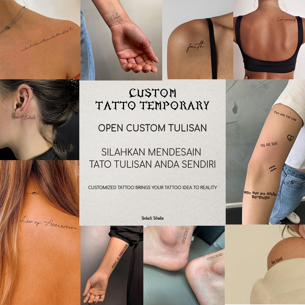 CUSTOM Bebas Tato Temporer  Waterproof Aesthetic | Tattoo Temporary Words