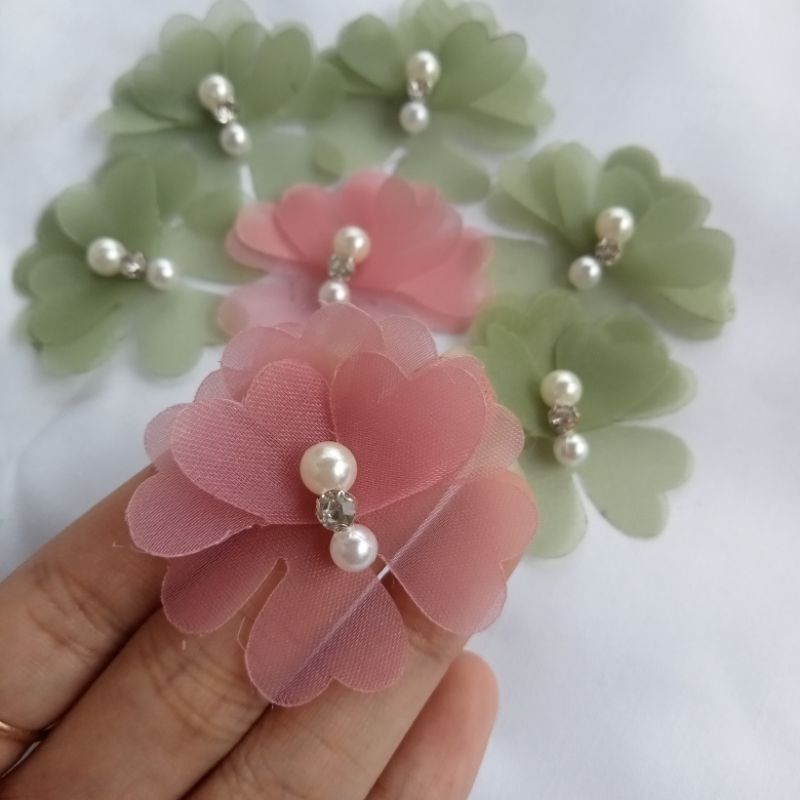 Aplikasi bunga organza kipas / hiasan baju