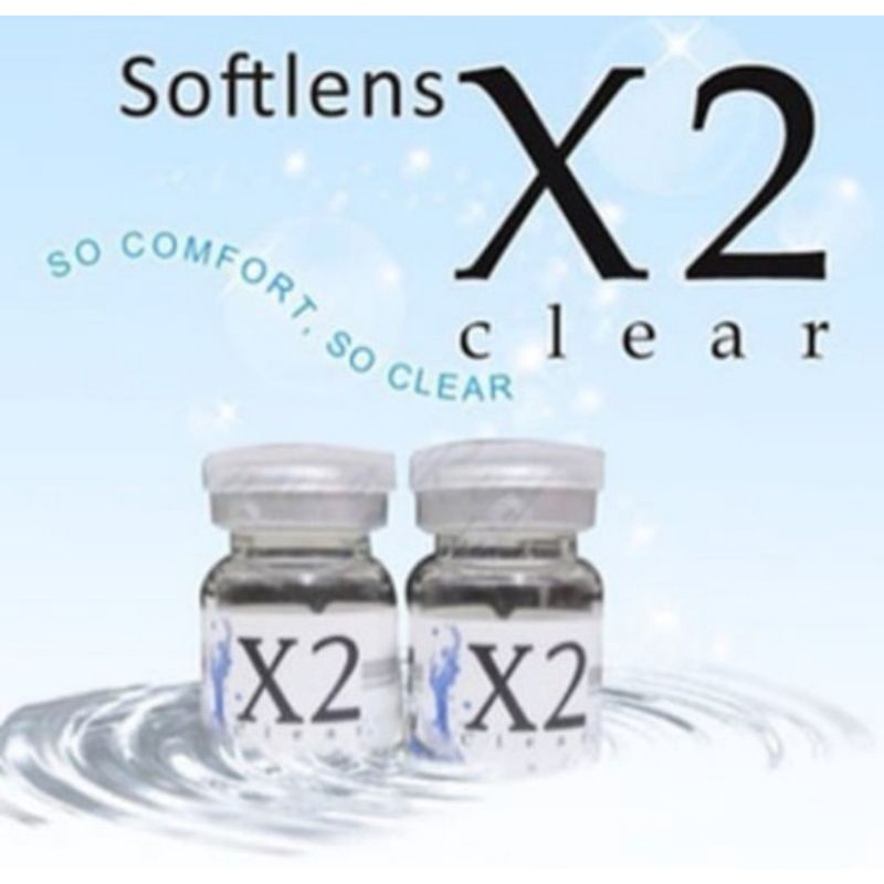 X2 Clear Softlens Bening Ukuran -0.50-20.00. Harga per botol (1/2 pasang)