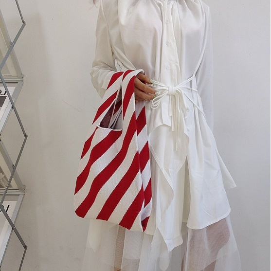 Strippy tas bahu stripes knit crochet / tote bag