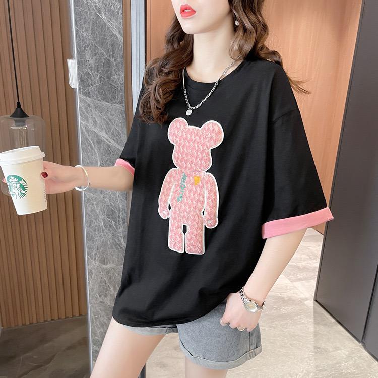 [littlecrab] Kaos Oversize Beruang Super Bearbrlck Hitam Putih Pink T-shirt Couple Unisex Bear Jahit Unik Aesthetic Simple Elegan Two Tone Berkualitas Korean Style