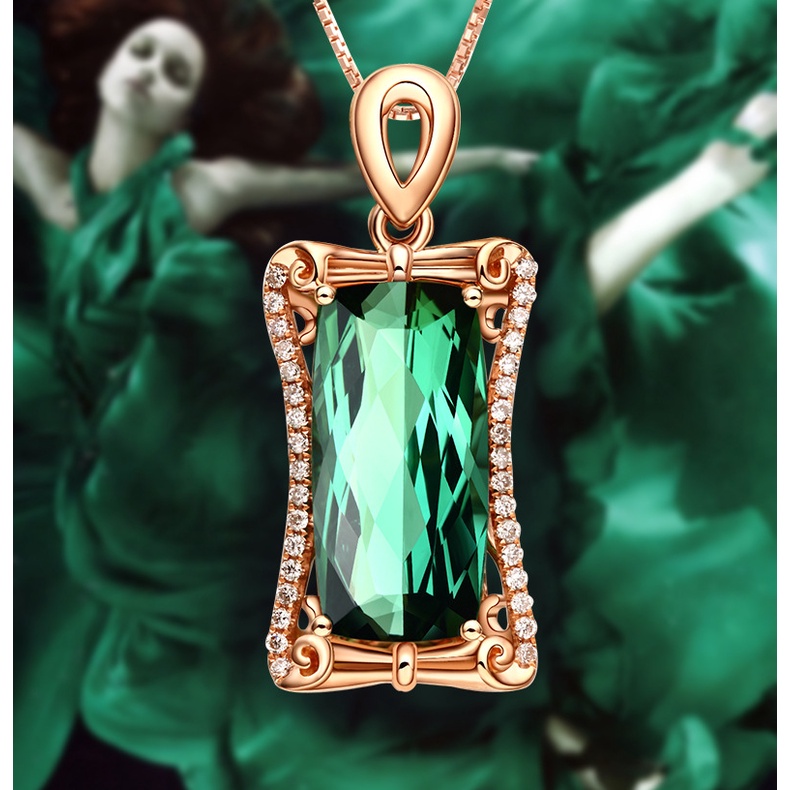 Goldkingdom Perhiasan Fashion Emas Asli Kadar 375 Bangkok Aksesoris Ready Stock 5karat Brasil Hijau Turmalin Liontin Perempuan Emas 18 karat Bertatahkan Zirkon Warna Liontin