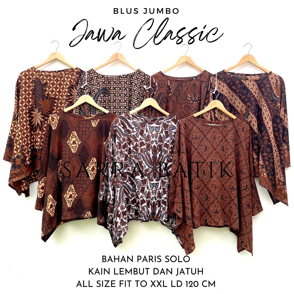 [PREMIUM] Blus JUMBO Jawa Classic Sogan Batik Katun Paris 9 Motif Paris Big Size Jumbo Premium Atasan Batik Modern Kerja Seragam Kantor