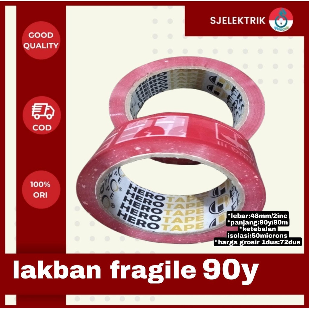 

LAKBAN FRAGILE MERAH 2"(48MM x 90Y FULL)SUPER MURAH PANJANG TEBAL