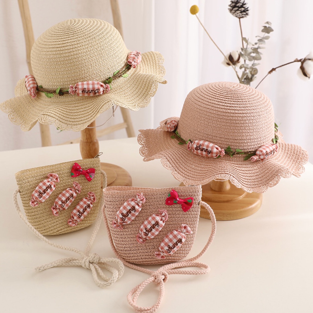 TOPI BUCKET MIKI HAT PANTAI BULAT ANAK PEREMPUAN MURAH CEWEK CEWE LIPAT JERAMI LUCU POLOS TALI 2 3 4