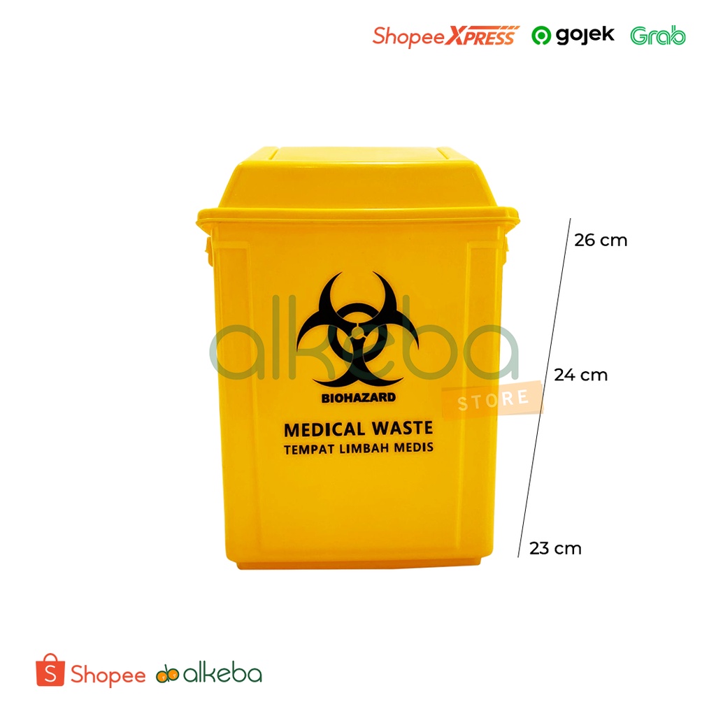 Tempat Sampah Medis Biohazard Medical Waste Container 10L Tutup Goyang