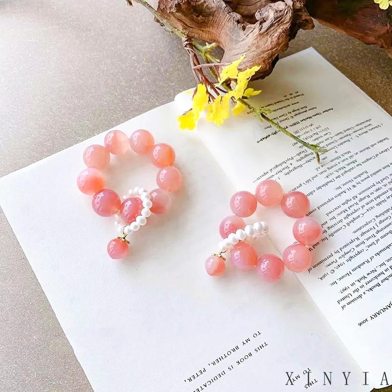 【Bayar di tempat】Gelang Tangan Wanita Manik Persik Bening Genggam Tangan Gaya Vintage China Untuk Wanita