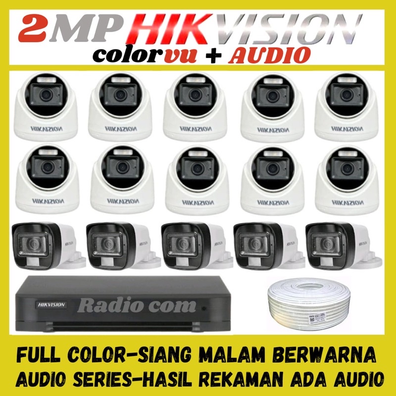 PAKET CCTV HIKVISION COLORVU 2MP 16 CHANNEL 15  KAMERA AUDIO SERIES FULL COLOR