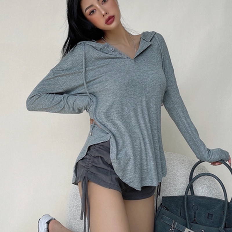 【LIVIAHOME】 Summer Loose Casual Long Sleeve Hoodie  7312