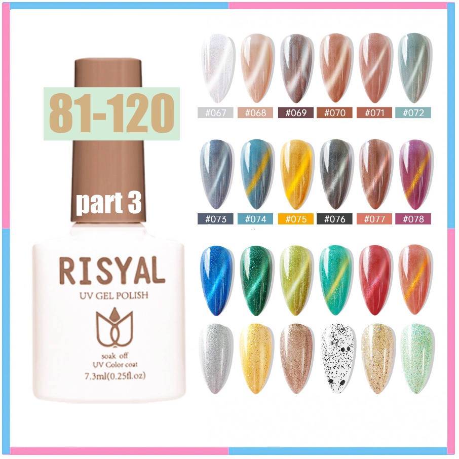 (81-120) RISYAL UV LED gel Nail Polish Soak Off Halal Korea / Kutek cat eyes magnet kuku Nail polish / Nail art KU036