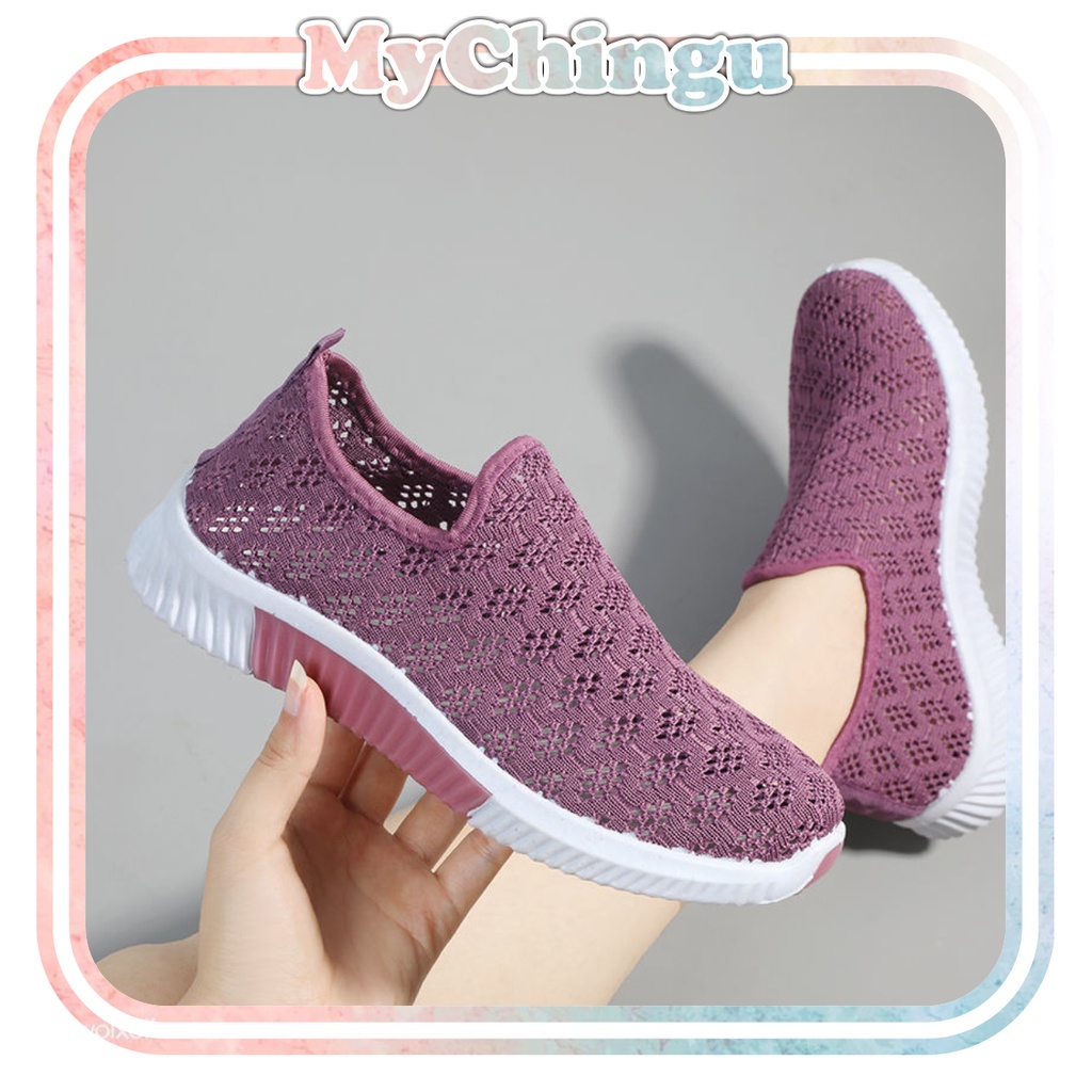 ❀ Chingu ❀ SEP009 (Tanpa Kotak) Sepatu Sneakers Wanita Lubang Lubang Kecil Ringan Sporty Model Korea Fashion Casual Olahraga Santai Sport Import