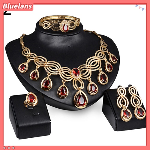 Bluelans Noble Cubic Zirconia Earrings Necklace Bib Statement Ring Bracelet Jewelry Set