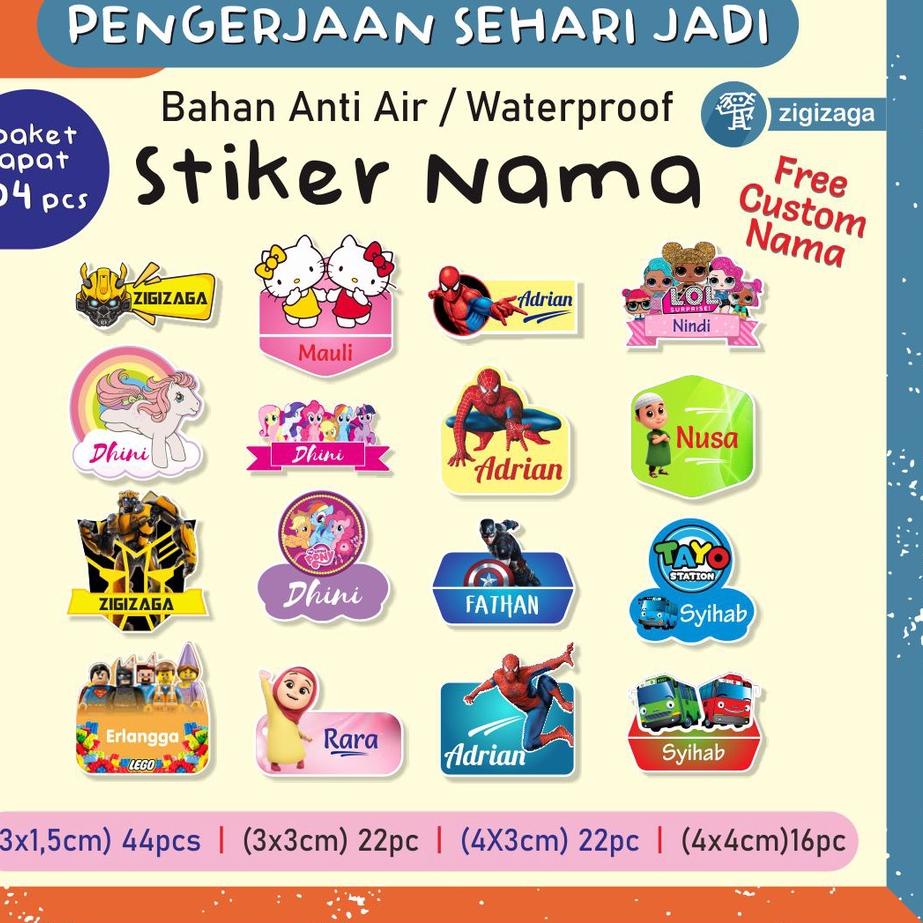

Terjangkauヤ STIKER NAMA ANAK CUSTOM TEXT, WATERPROOF ISI 104PCS ✓