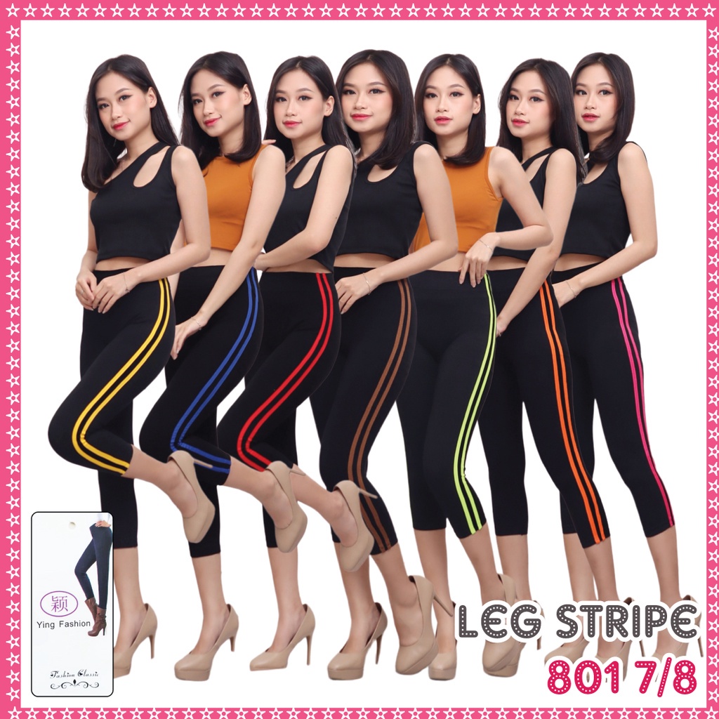 LEGGING STRIPE #801 Pendek HITAM / Legging stripe putih 7/8 - legging strips putih / Legging hitam