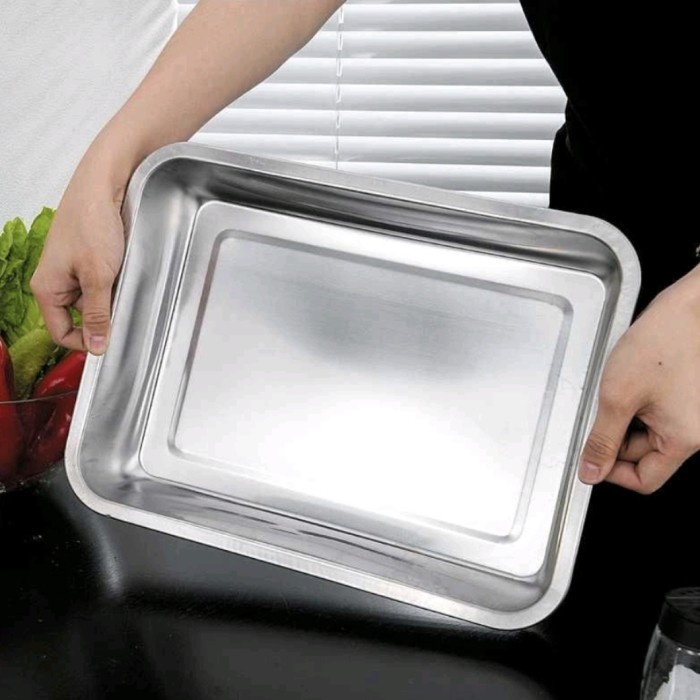 Nampang Stainless Tebal Persegi SUPER JUMBO 40X30 CM Baking Tray Baki