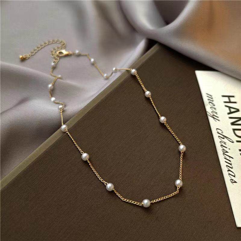 Kalung Choker Rantai Klavikula Aksen Mutiara Gaya Korea Untuk Wanita