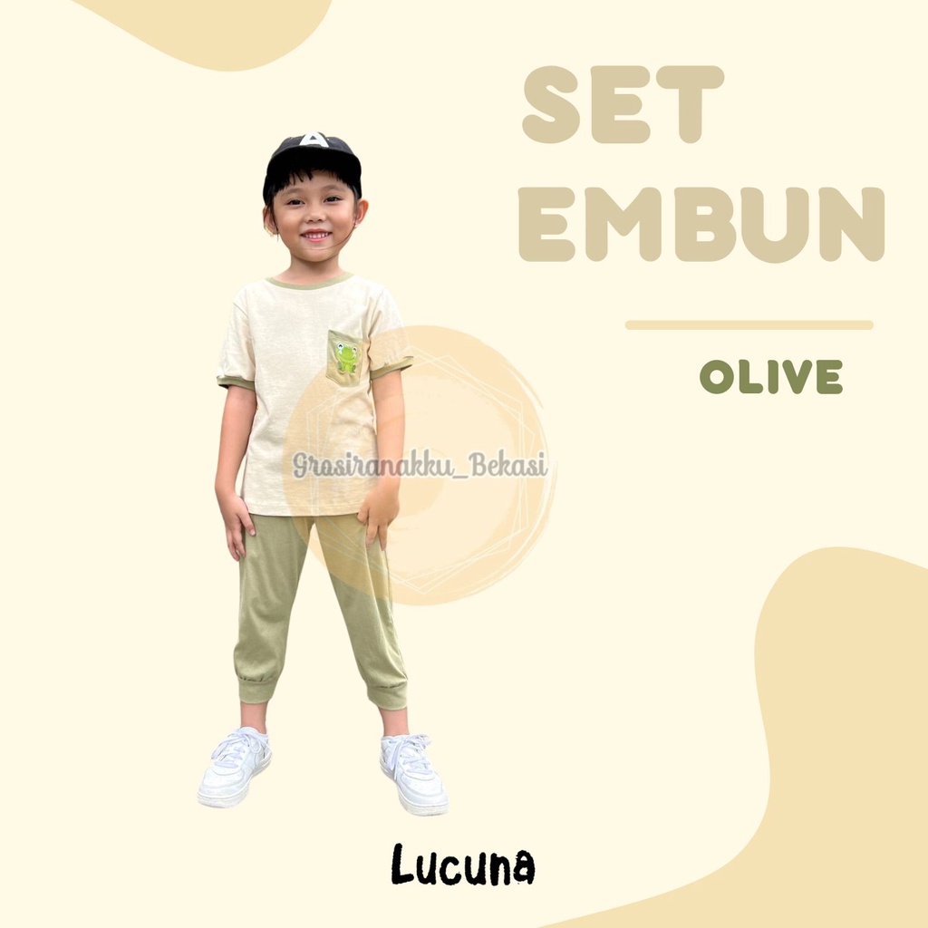 Setelan Anak Unisex Embun Lucuna  Warna Olive Size 1-5 Thn