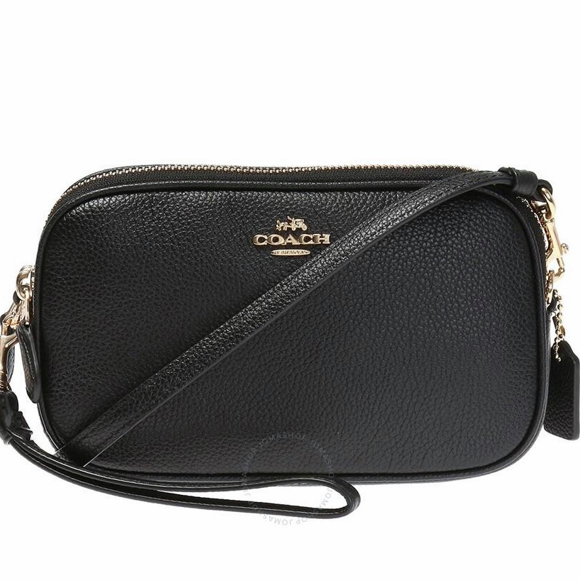 [Instant/Same Day]Coach 65547 Black lychee pattern camera bag Full head leather messenger bag Double zipper multipurpose women's bag   xjb
