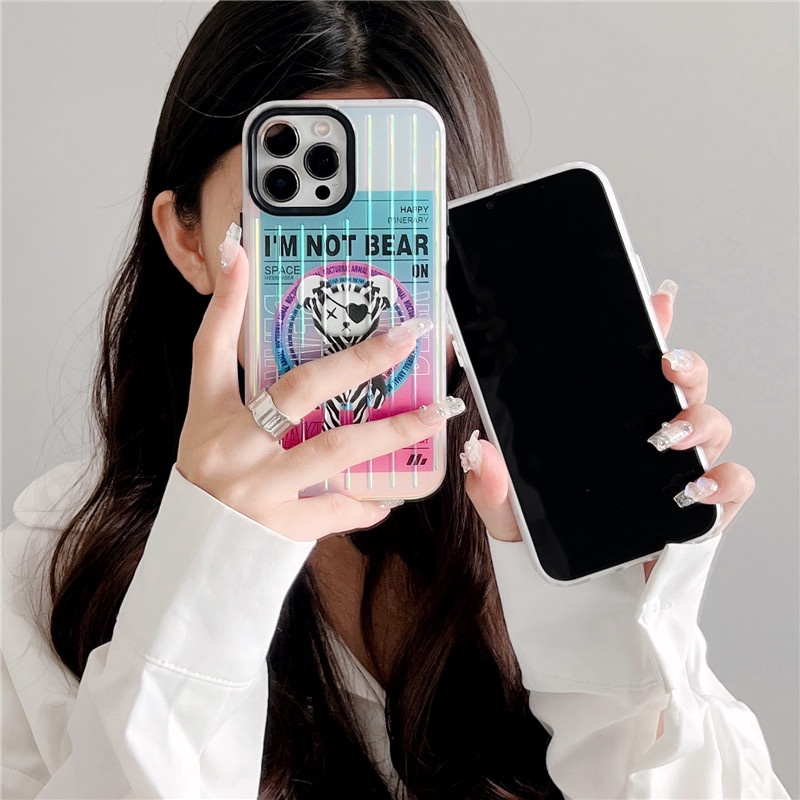 Soft Case Desain Beruang Aurora Laser Untuk IPhone 14 13 12 11 Pro Max