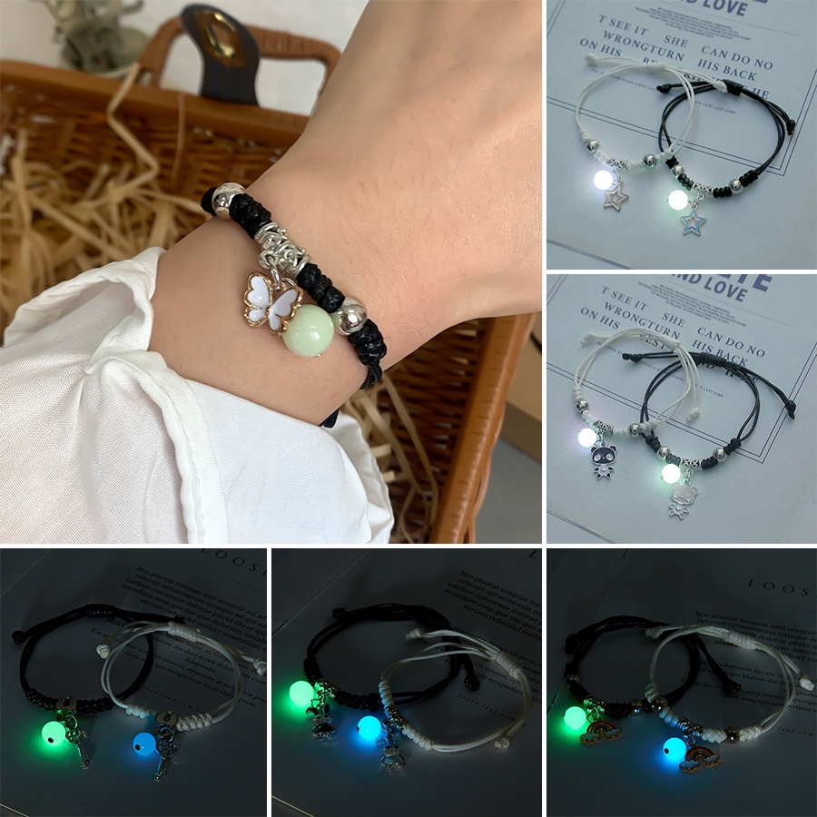 2pcs Gelang Desain Pentacle Butterfly Luminous Gaya Korea Untuk Hadiah Ulang Tahun