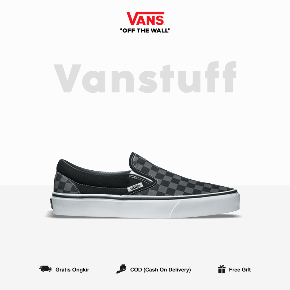 Vans Slip On Pewter Checkerboard Black Grey Cowok Original 100% BNIB Global Market Authentic Guarated Catur Ori