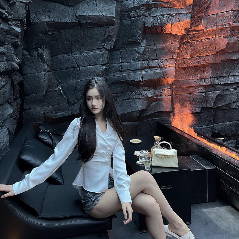 Blouse silk blouse kemeja unik wanita kemeja slim wanita◙▼⊙peach.lily MIQILI kemeja putih wanita mus