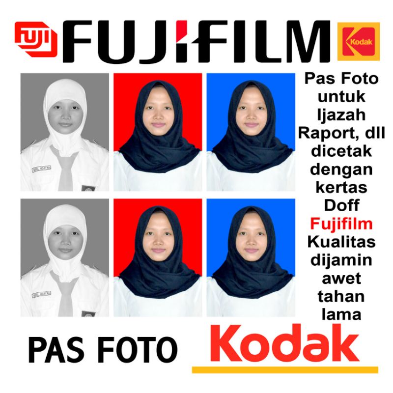 Cetak pas foto kertas doff fujifilm.