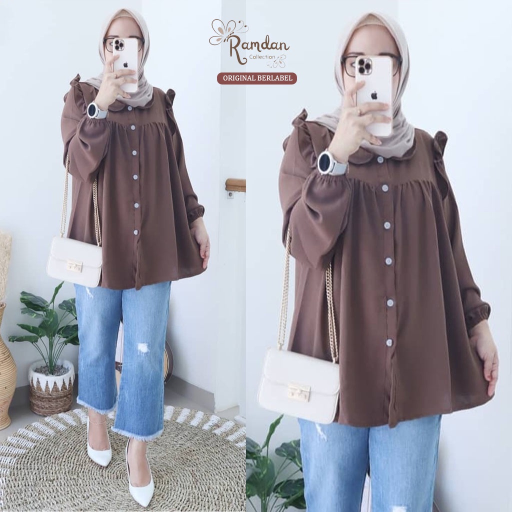 Ramdan Collection | Caleo Blouse Bigsize Jumbo ld 120 L XL XXL XXXL XXXXL 3XL 4XL Cringkel Airflow Premium Atasan Wanita Korean Style Lengan Panjang Kekinian Atasan Import Anak Perempuan Fashion Muslim Bahan Rayon Baju Wanita