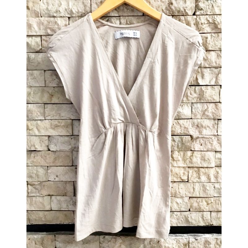 PRELOVED ZARA V NECK TOP WOMAN ORIGINAL - ATASAN BLOUSE WANITA ORI