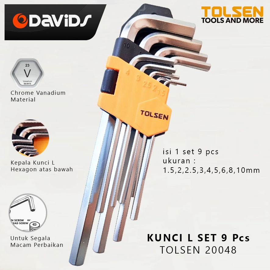 Kunci L Set Panjang Konci Baja Long Hex Key 9 Pcs Crv 20048 Tolsen