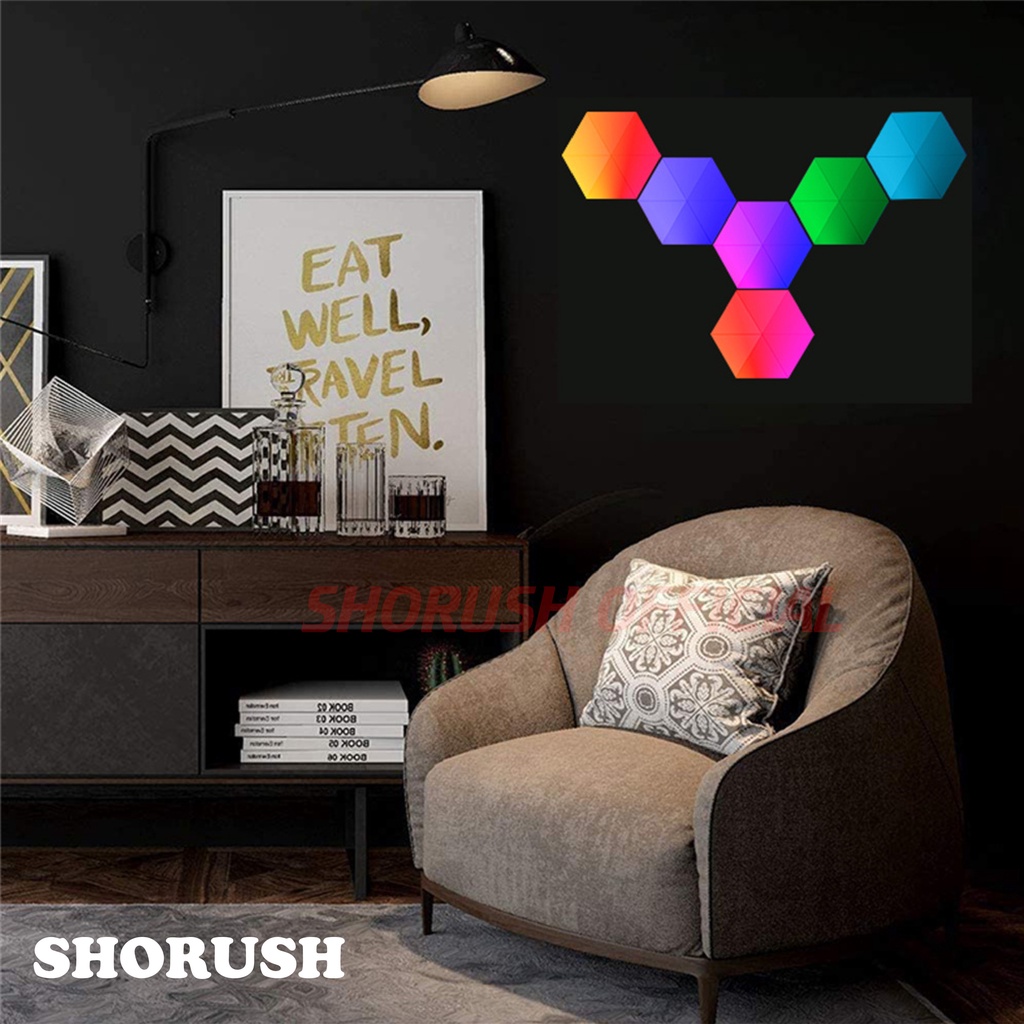 Shorush Smart Hexagonal Light LED panel RGB Auto Google Assistant for Studio Interior Gaming Workspace Ruang Tamu Kamar Tidur Lampu Dekorasi Hexagon (Home IOT Automation Google Alexa SIRI)