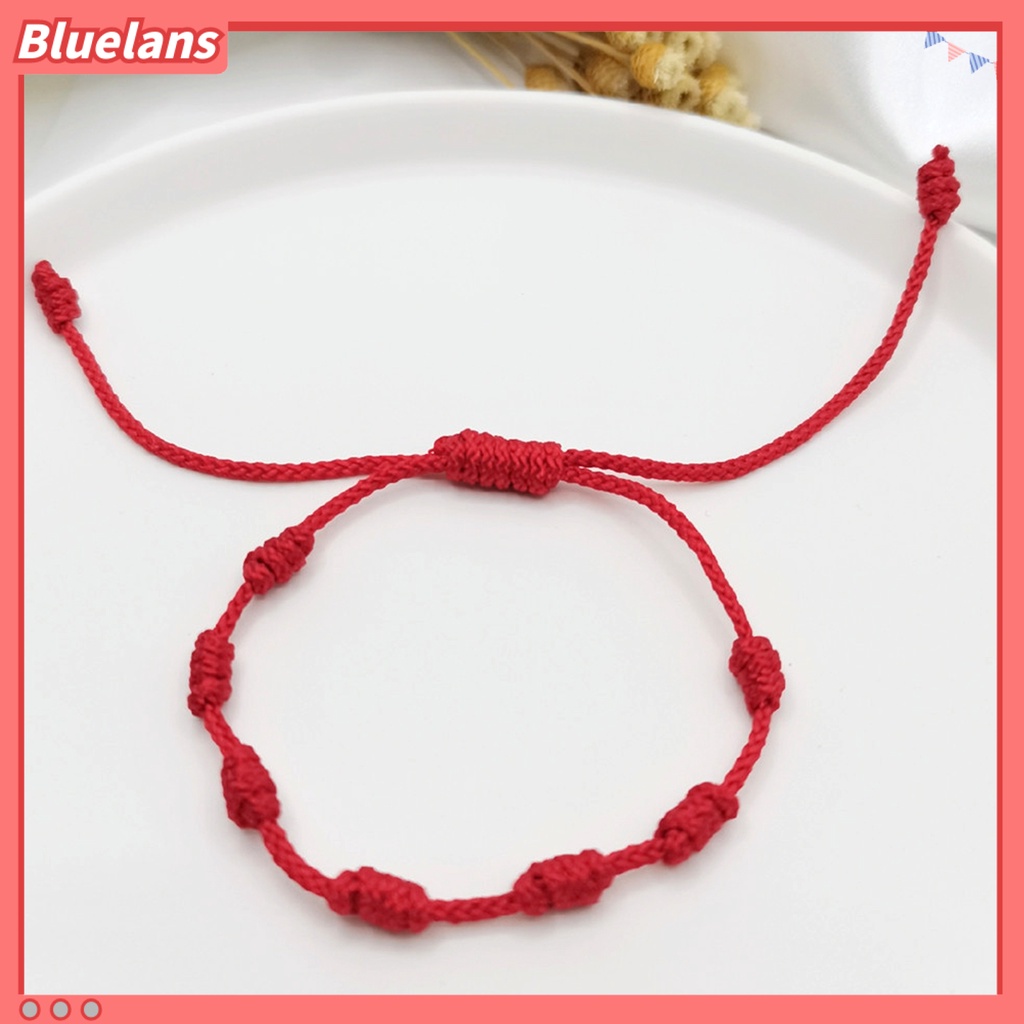 Bluelans Gelang Tali Kepang Handmade Adjustable Aksen Manik-Manik Warna Merah Untuk Unisex