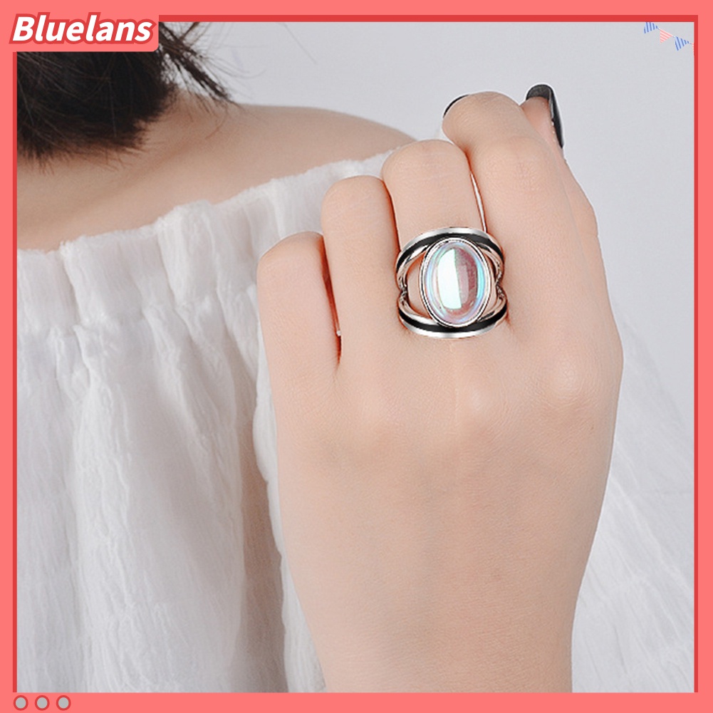 Cincin Batu Bulan Imitasi Bentuk Oval Warna-Warni Untuk Wanita