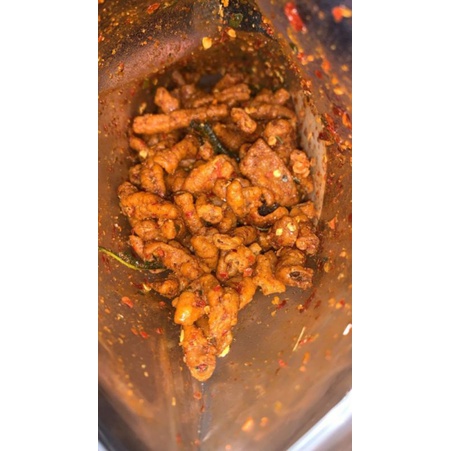 

Usus krispi pedas daun jeruk bumbu mluget