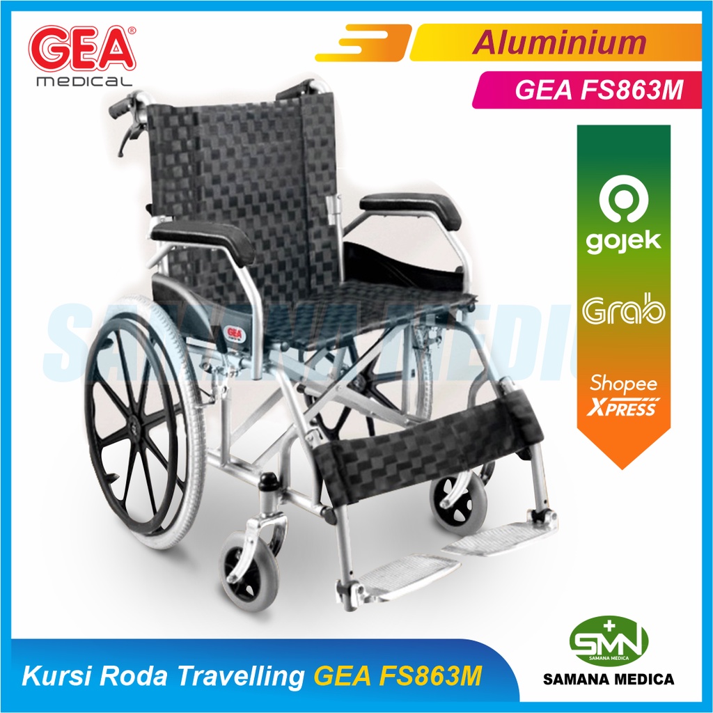 KHUSUS GOJEK dan GRAB Kursi Roda Travelling FS863M Aluminium Velg Racing Roda Besar Bisa Kayuh Sendiri Wheelchair ALUMINIUM  Promo Murah