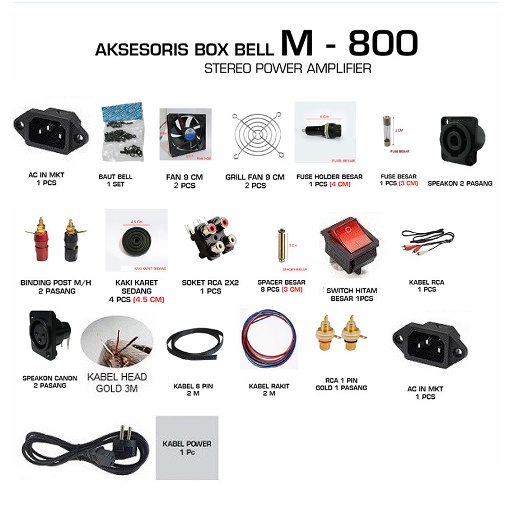 Perlengkapan Box Power Amplifier M-800 Aksesoris Bok Audio Sound System M 800 M800 M-800