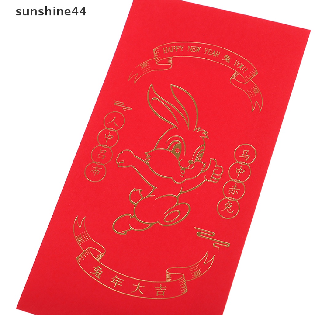 Sunshine 10Pcs 2023 Amplop Angpao Motif Kartun Kelinci Warna Merah Untuk Tahun Baru Imlek