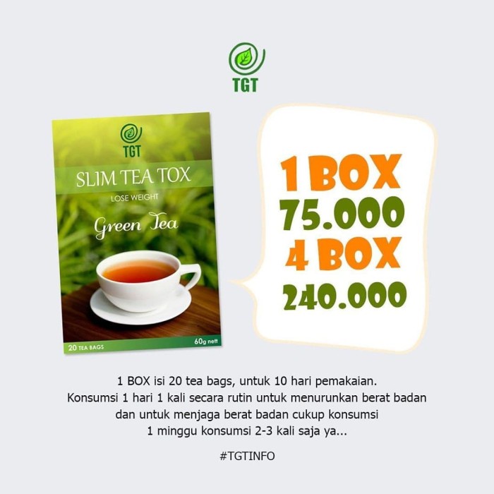 TGT SLIM TEA TOX Green Tea Slimming Detox Teh Pelangsing Diet Herbal