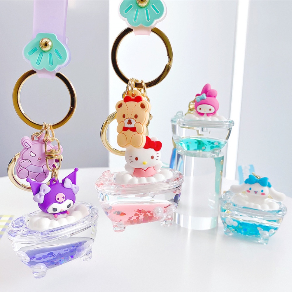ღ Lucu Sanrio Gantungan Kunci Kartun Cinnamoroll Kuromi Minyak Pasir Mengalir Gantungan Kunci Mobil My Melody Tas Liontin Ornamen Anak Hadiah Mainan