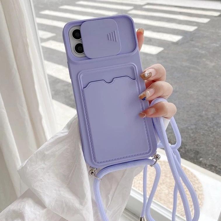 Chekout SoftCase dompet kartu polos Bahan Silikon Dengan Lanyard dan Card Holder Untuk Iphone Xr , X