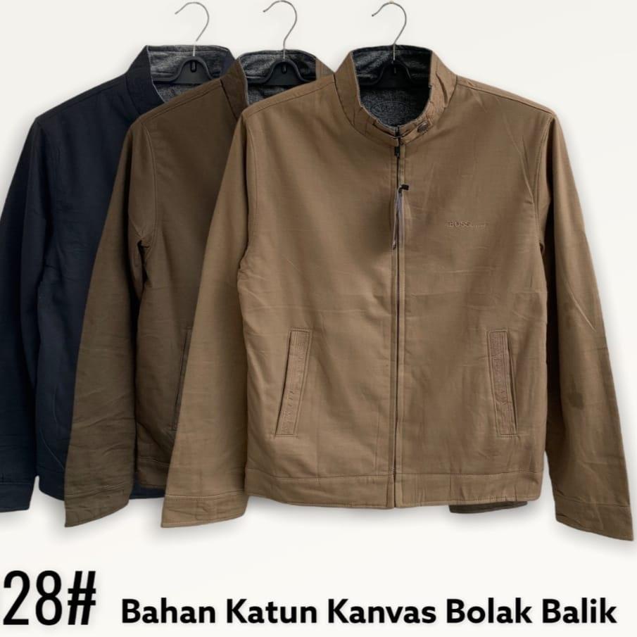 Chekout New Arrival ll Jaket Bomber Import Casual Pria Polos Bahan Kanvas Merk Boss Original Terbaru