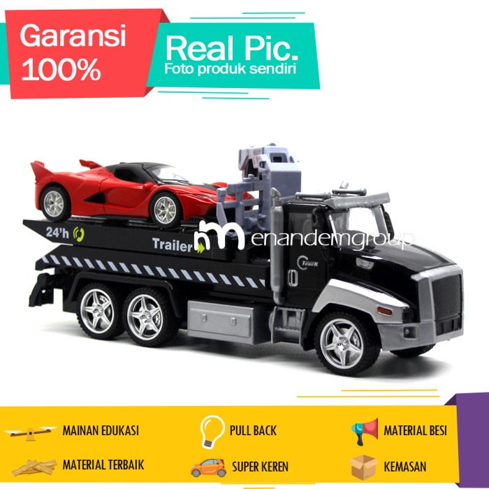 Berkualitas Diecast Miniatur Mainan Mobil Truk Trailer Towing Derek Besi Pullback Bagus