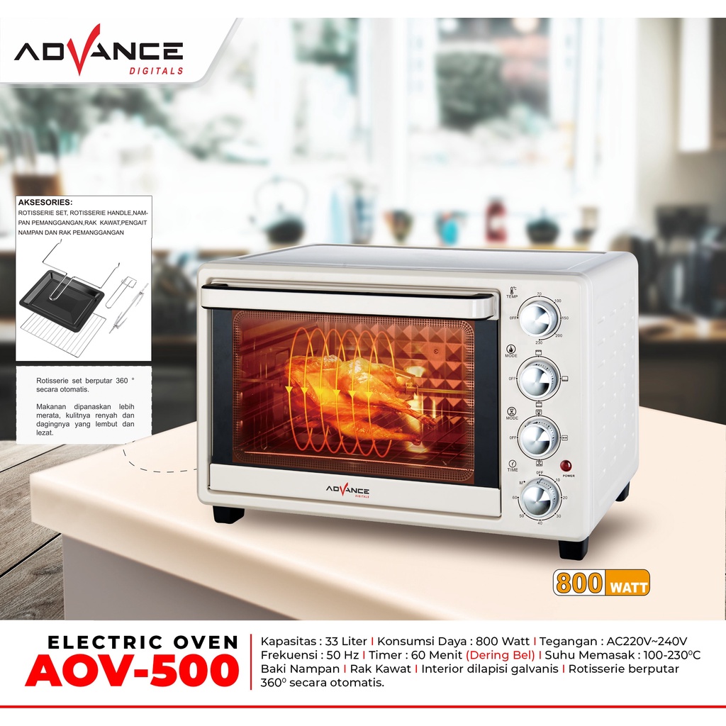 OVEN LISTRIK BESAR / KAPASITAS 33 LITER / OVEN SERBAGUNA/OVEN KUE ADVANCE AOV500 / OVEN ELEKTRIK ADV