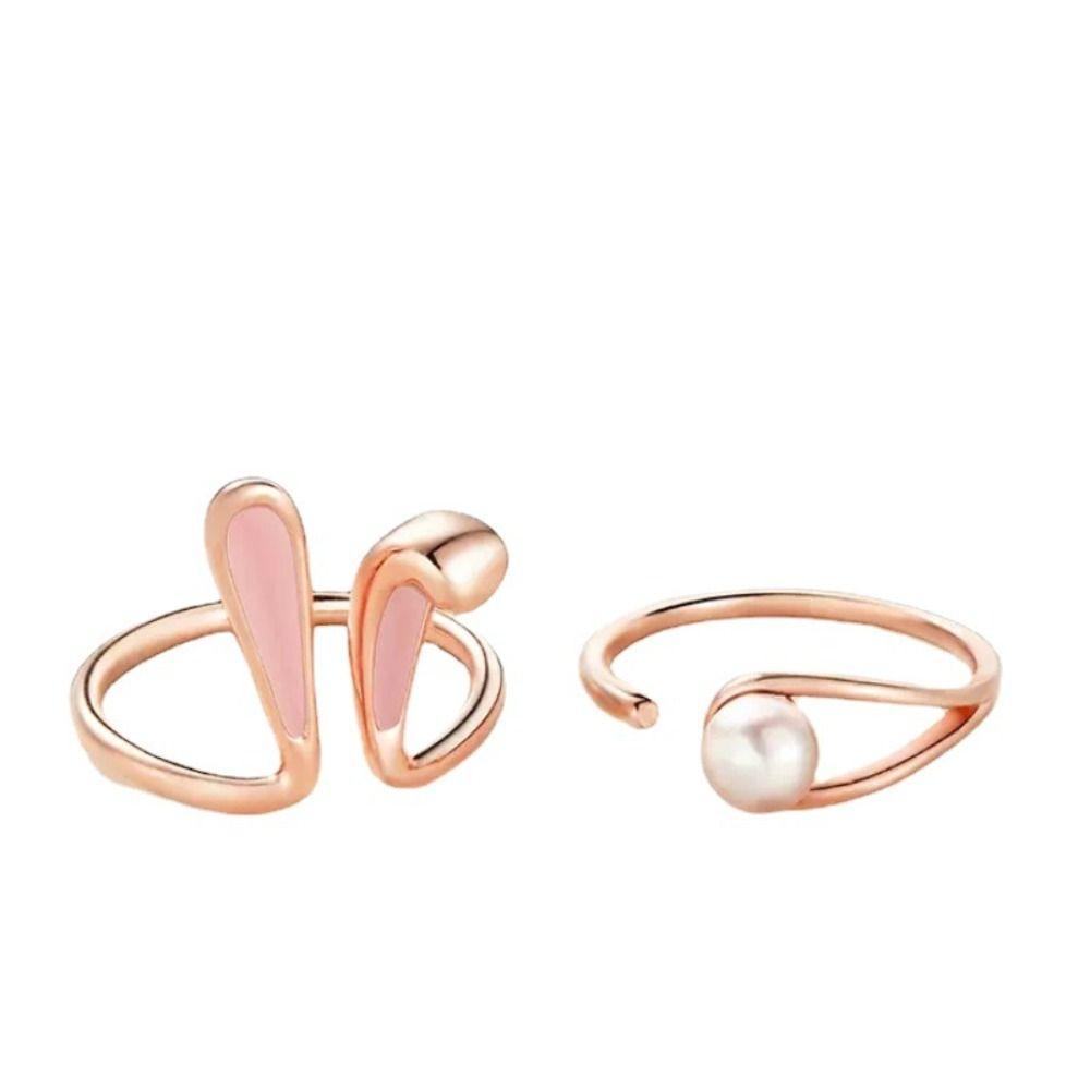 MXBEAUTY Cincin Telinga Kelinci Trendy Temperamen Manis Untuk Gadis Untuk Hadiah Perempuan Animal Adjustable Open Ring